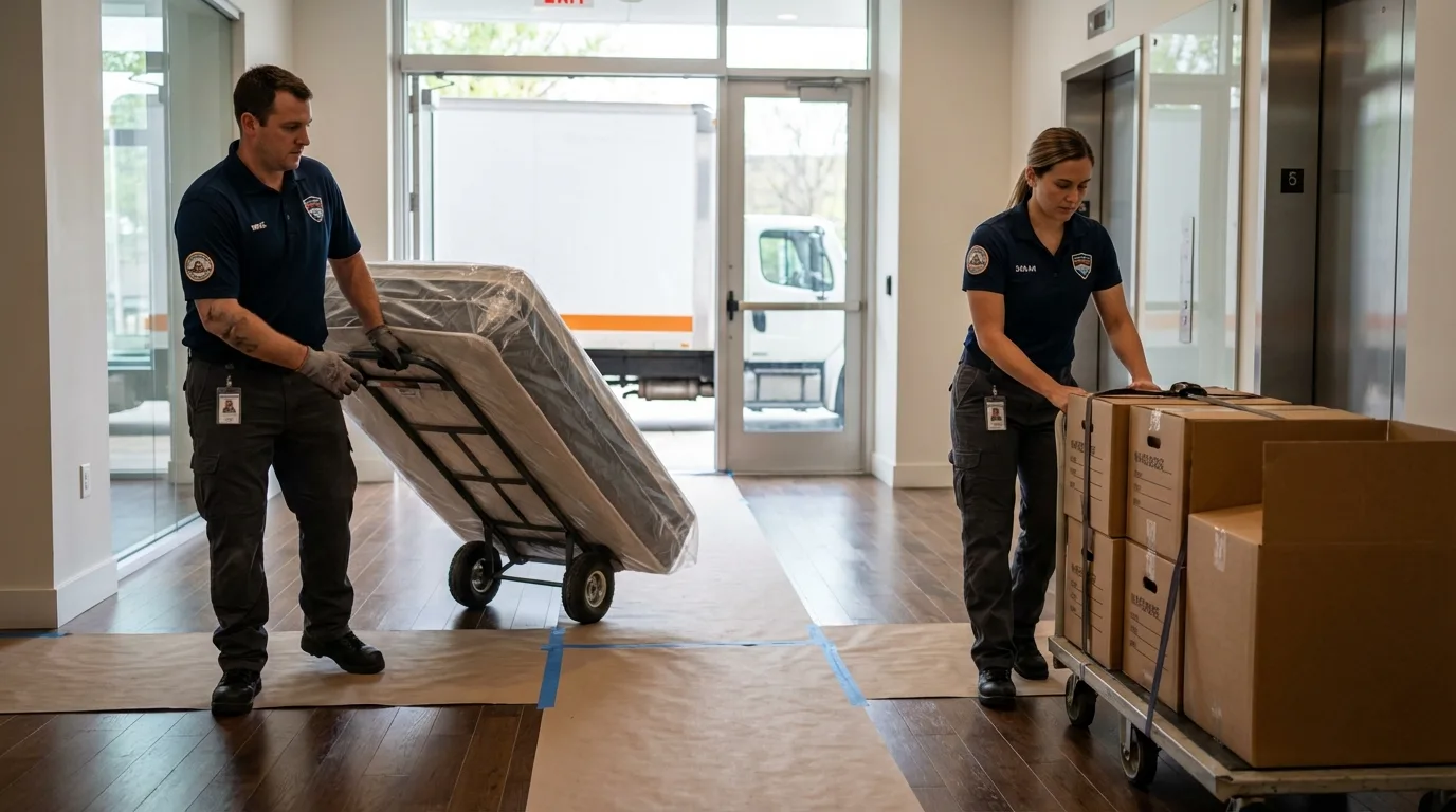 Professional apartment movers loading elevator in Toronto, OH